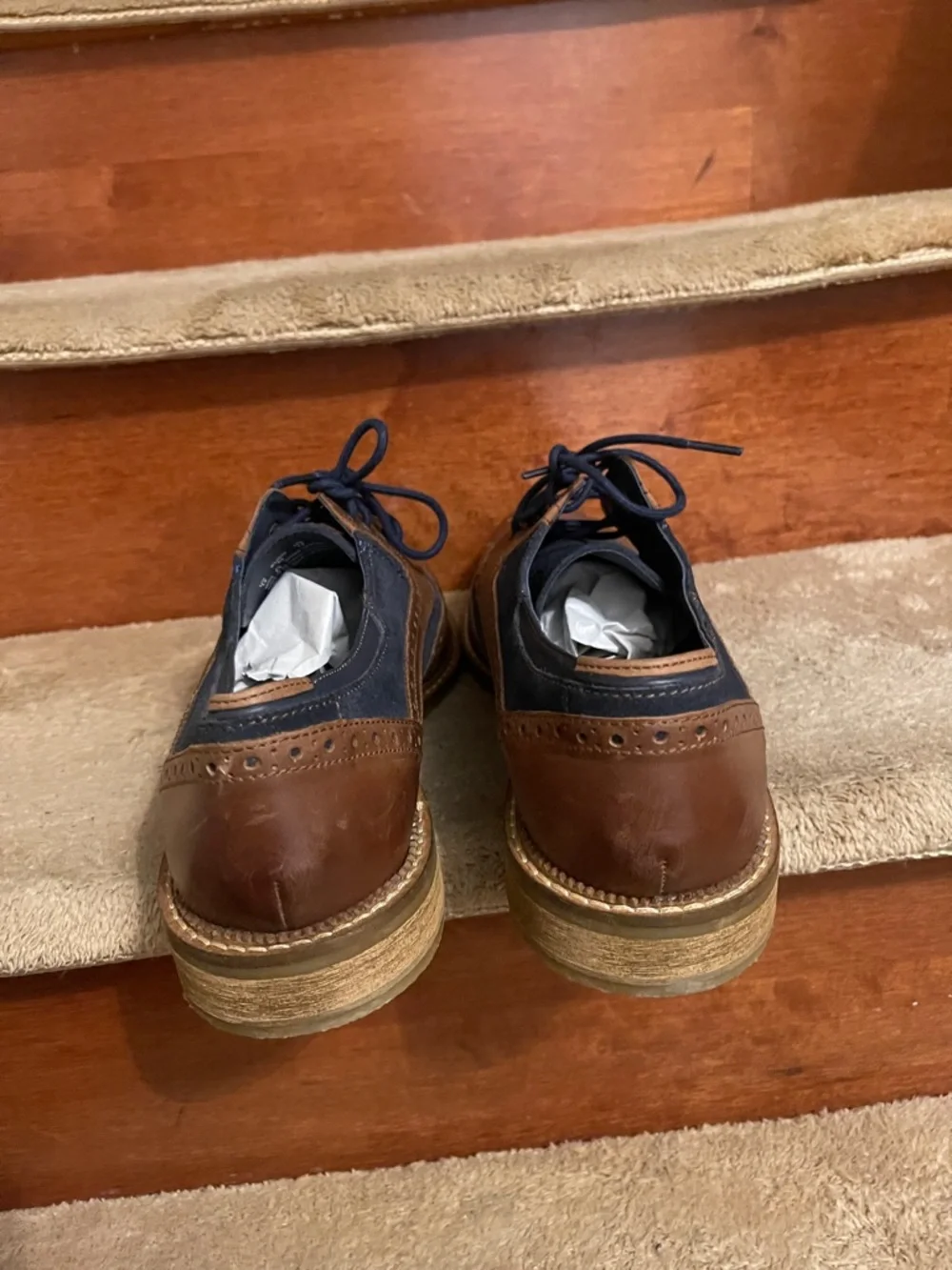 NWOT Goodwin Smith Hand Made Two-Tone Navy and Brown Wingtip Derby Leather Shoe